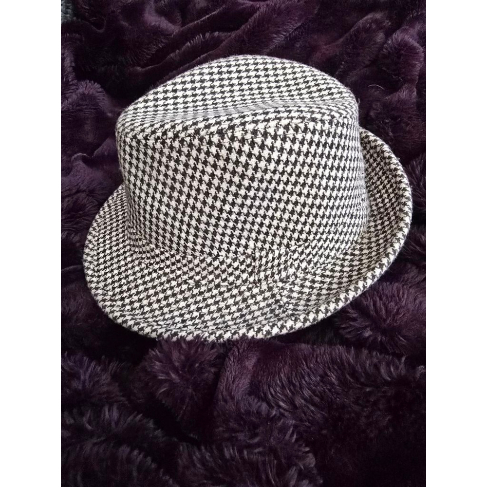 Vintage Houndstooth Fedora Hat One Size Black Beige Boho Retro Streetwear